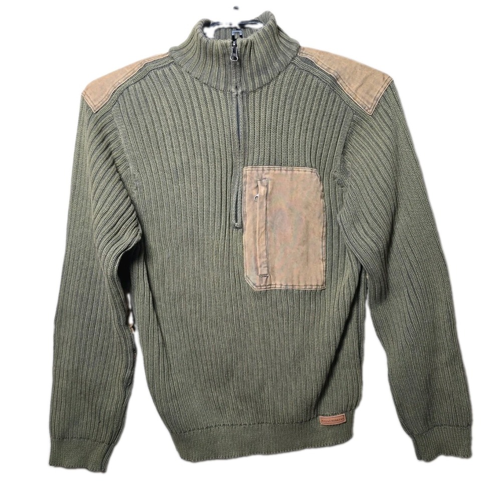 Royal Robbin's Outdoor Travel Men's Green Brown Sweater Patches Size Large t8